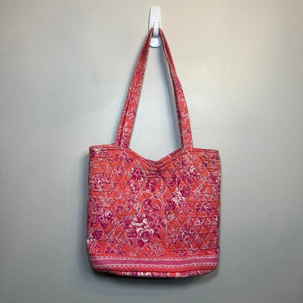 Vera Bradley Hope Toile Bucket Tote Pink Floral Quilted Cotton Shoulder Bag